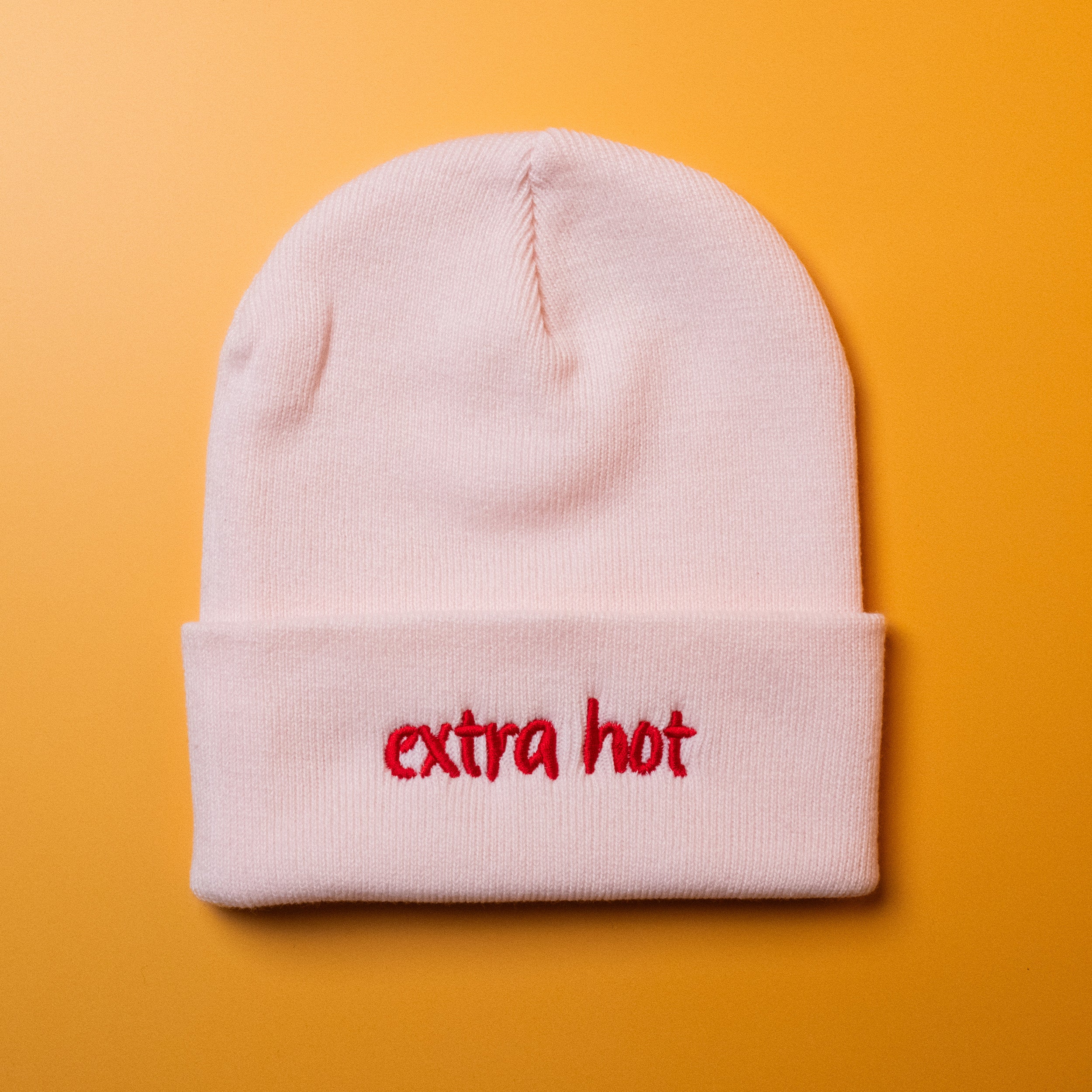 Extra Hot (Pastel Pink) Cuffed Embroidered Beanie