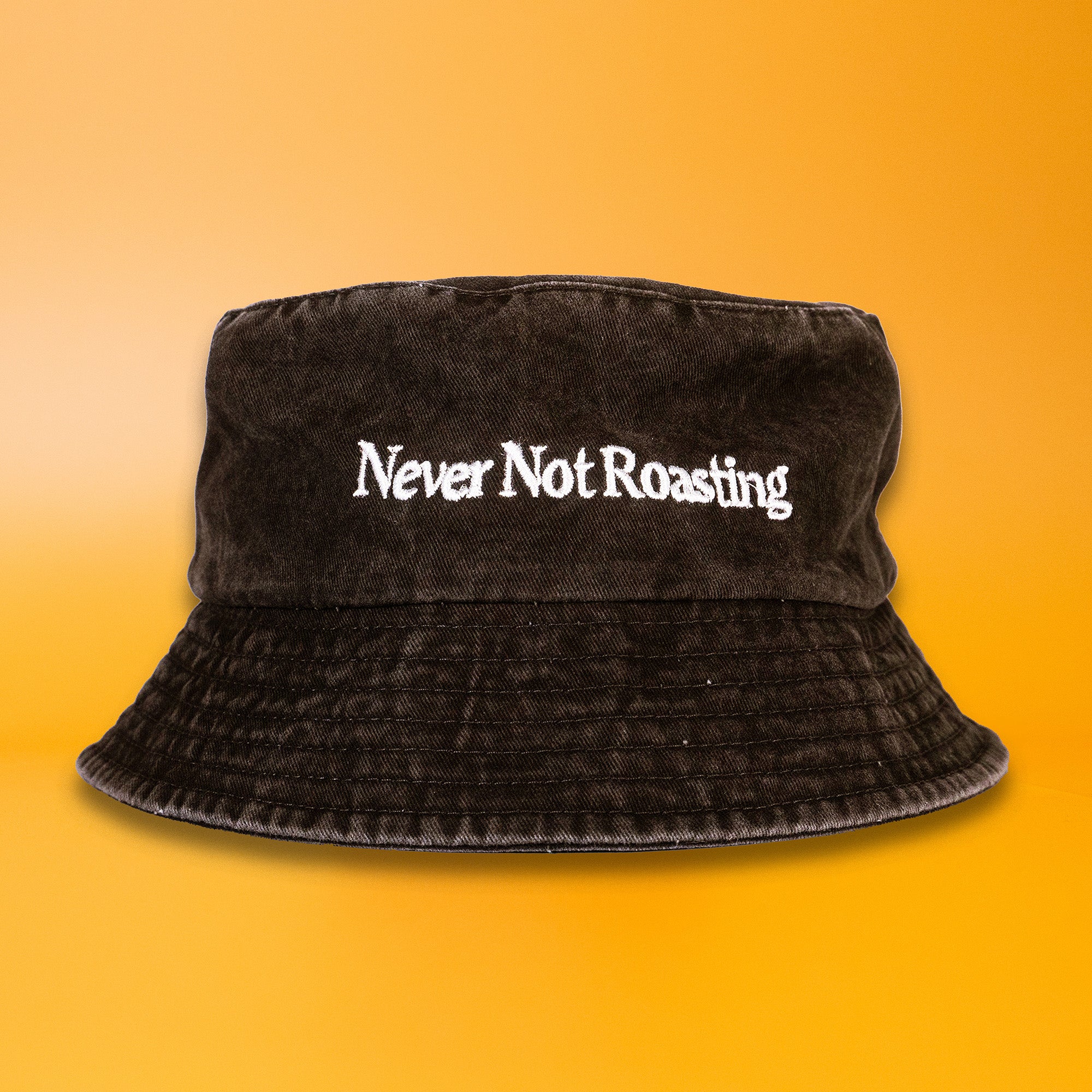 'Never Not Roasting' Washed Black Embroidered Bucket Hat